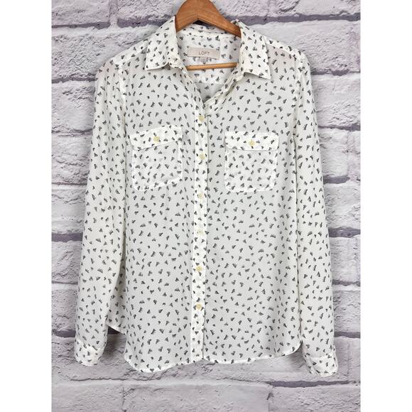 Loft Womens S Minimalist Career Artsy Novelty Preppy Whimsical Eyelash Blouse - Picture 3 of 12